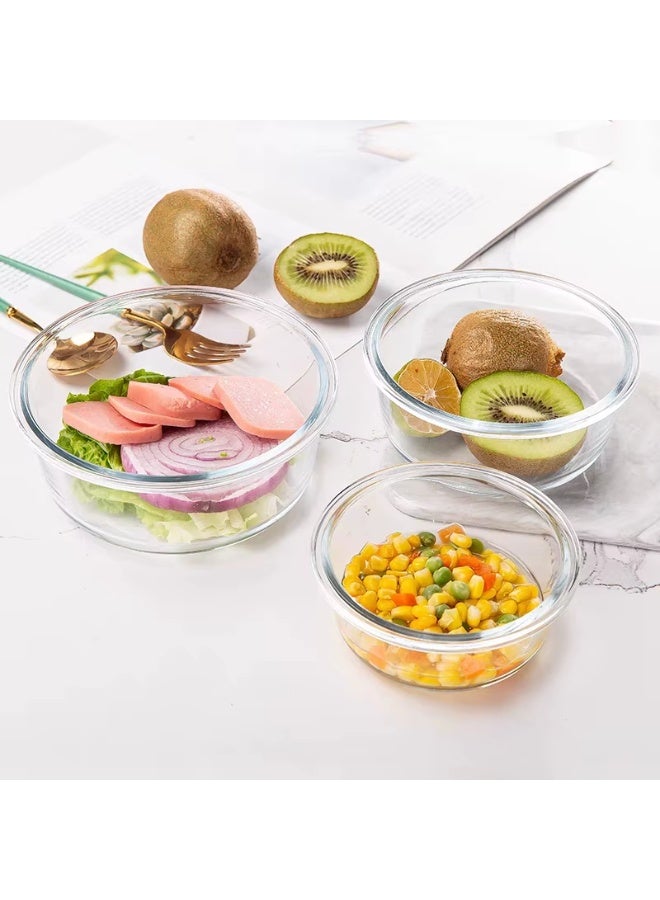 3-piece borosilicate glass food storage container set with airtight lids, 400ml, 650ml, and 1000ml capacities, suitable for ovens and microwaves. - Image 3