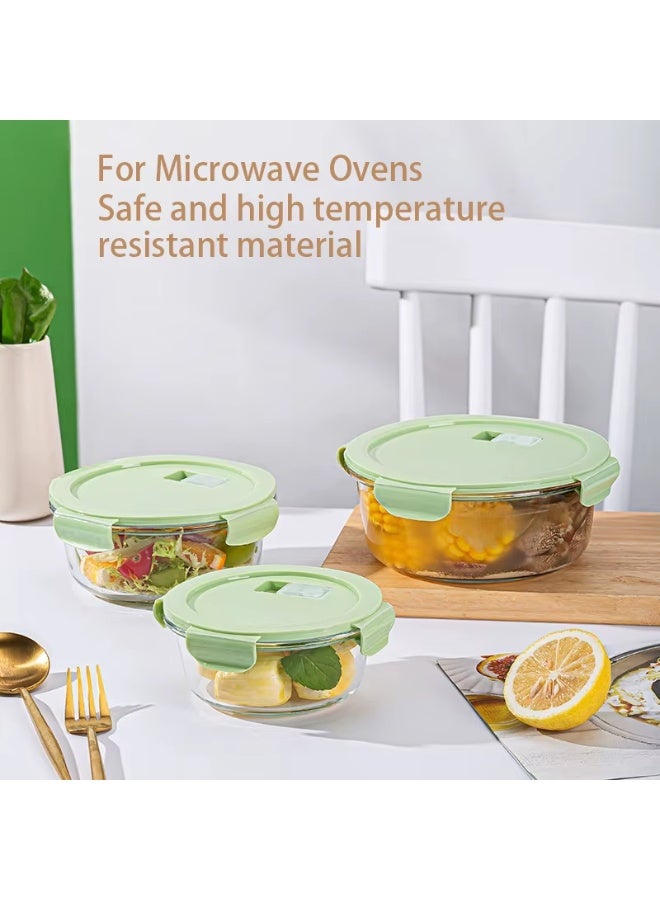 3-piece borosilicate glass food storage container set with airtight lids, 400ml, 650ml, and 1000ml capacities, suitable for ovens and microwaves. - Image 2