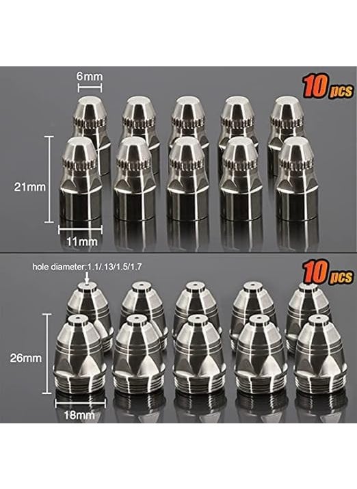 TECHNO TRONICS TECHNO TRONICS P80 Plasma Cutting Consumable Torch Tips Electrode 15 mm Nozzle Electrode Pack of 20 Pieces10 Big 10 Small 80AMPlasma Cutting Torch Silver P80  - Image 2