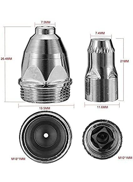 TECHNO TRONICS TECHNO TRONICS P80 Plasma Cutting Consumable Torch Tips Electrode 15 mm Nozzle Electrode Pack of 20 Pieces10 Big 10 Small 80AMPlasma Cutting Torch Silver P80  - Image 4