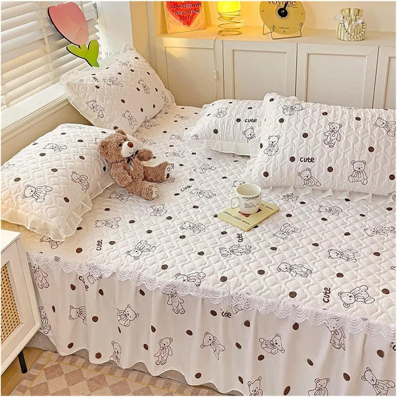 Ruffle Bed Skirt 3 Pieces Bed Skirt Bed Cover Ruffled Bedsheet Mattress Covers Lace Bedspread(Color 9,200x220cm) - Image 2