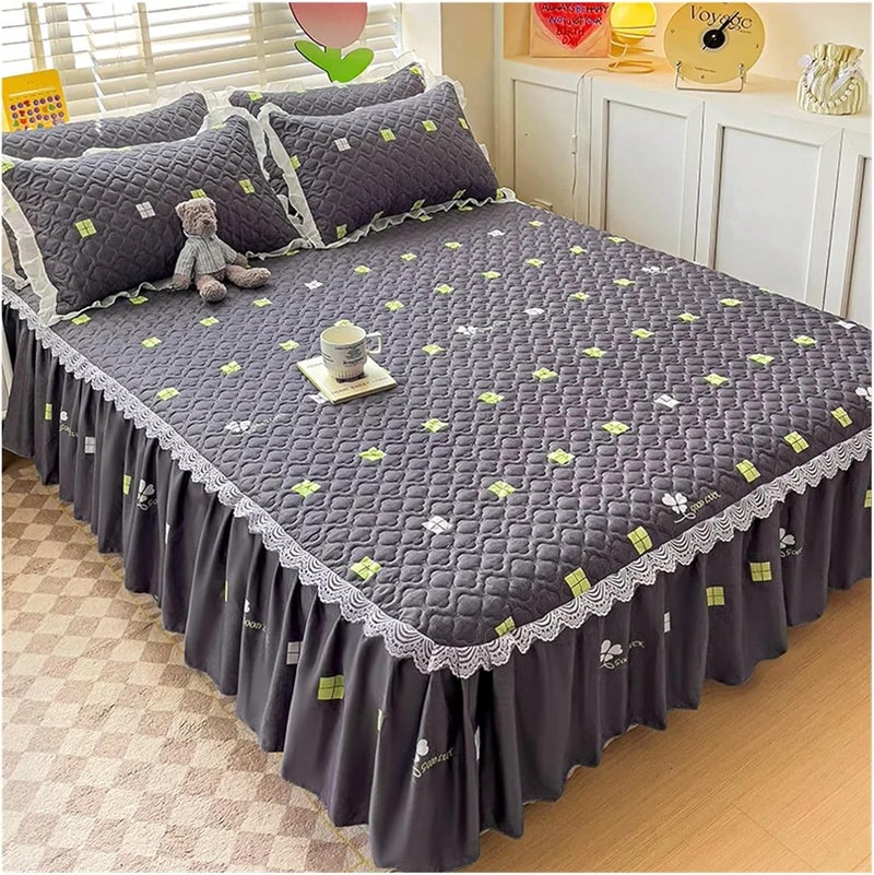 Ruffle Bed Skirt 3 Pieces Bed Skirt Bed Cover Ruffled Bedsheet Mattress Covers Lace Bedspread(Color 9,200x220cm) - Image 1