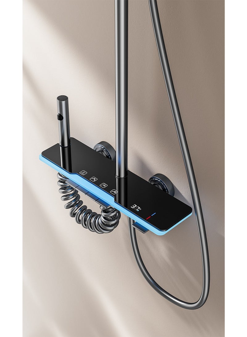 هالونهي مجموعة صنبور دش ترموستاتي مع مفتاح بيانو وشاشة رقمية وإضاءة محيطة ومجموعة دش كومبو مع رأس دش مطري 12 بوصة، صنبور حوض استحمام، دش يدوي، بخاخ بيديه (أبيض) - Image 5