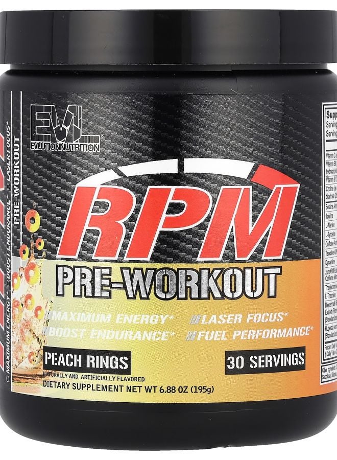 EVLUTION NUTRITION RPM PreWorkout Peach Rings 6.88 oz (195 g) 