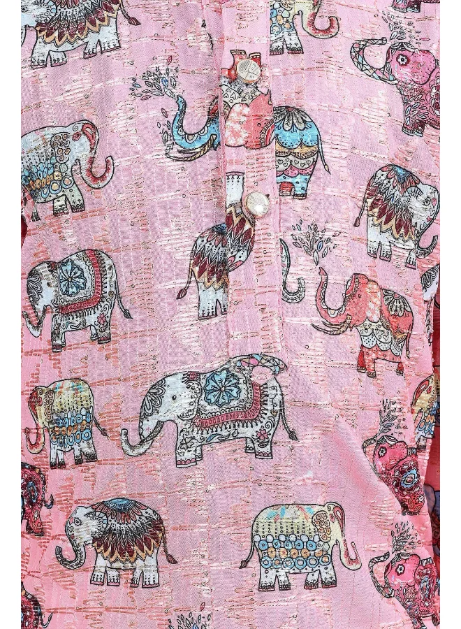 BT DEZINES Baby Pink Animal Print Kurta & Dhoti Set for Boys