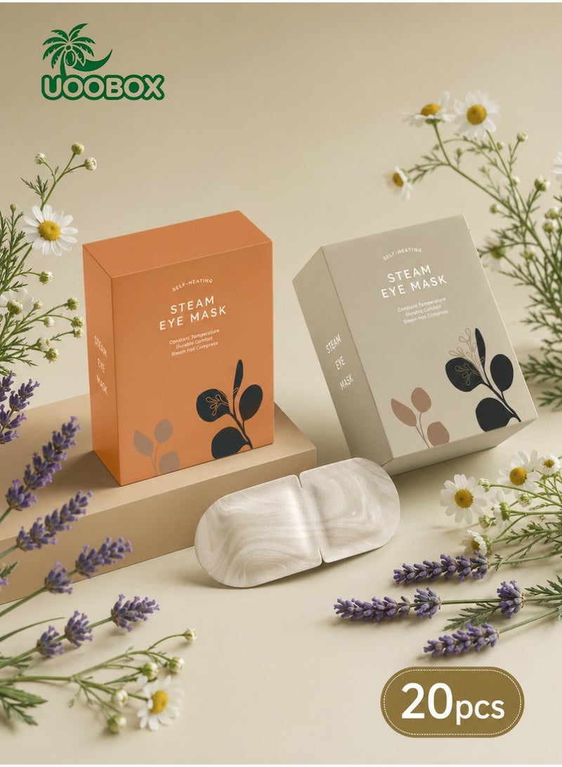 uoobox 20 Packs Steam Eye Masks for Dry Eyes, Warm Compress Relief for Eye Fatigue & Puffiness, Sleep Heated Eye Mask, Disposable Travel Essentials, Spa Relaxation Gift for Women, 10Pcs Lavender and 10Pcs Calendula - Image 1