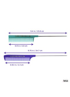 Allegro Combs Allegro Combs XL Pintail Rat Tail Combs Parting Combs Metal Tail Foiling Combs Pin Combs 2 Pc. (PURPLE & MINT)  - Image 2
