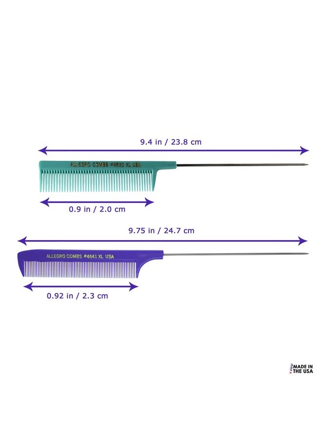 Allegro Combs Allegro Combs XL Pintail Rat Tail Combs Parting Combs Metal Tail Foiling Combs Pin Combs 2 Pc. (PURPLE & MINT)  - Image 2