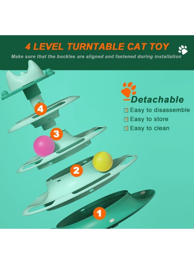 M.A&F's Interactive Cat Toy for Indoor Cats,4-Level Turntable Cat Toy Balls with 3 Colorful Balls,Circular Track Cat Roller Toy with Cat Feather Wand,Suitable for Kittens Hunting/Chasing/Exercising (Green) - Image 3