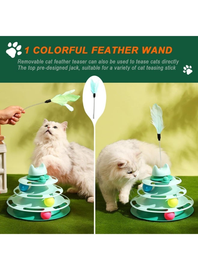 M.A&F's Interactive Cat Toy for Indoor Cats,4-Level Turntable Cat Toy Balls with 3 Colorful Balls,Circular Track Cat Roller Toy with Cat Feather Wand,Suitable for Kittens Hunting/Chasing/Exercising (Green) - Image 5
