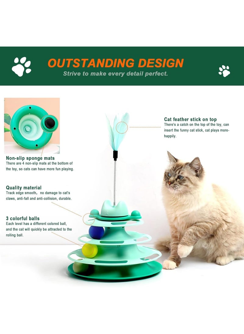 M.A&F's Interactive Cat Toy for Indoor Cats,4-Level Turntable Cat Toy Balls with 3 Colorful Balls,Circular Track Cat Roller Toy with Cat Feather Wand,Suitable for Kittens Hunting/Chasing/Exercising (Green) - Image 2