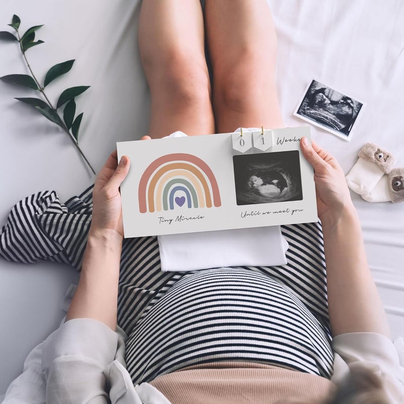 EURSET Rainbow Baby Sonogram Picture Frame Countdown Weeks Pregnancy Announcement Ideas 4x3 Ultrasound Photo Gender Reveal BabyShower Gift for New Mom Dad Expecting Parents Grandparents to Be Keepsake - Image 2