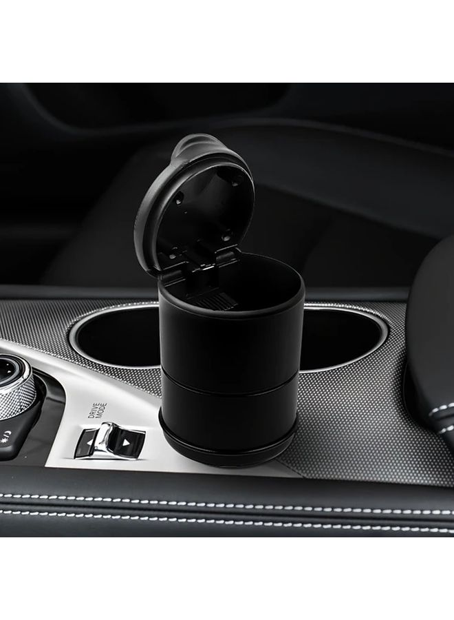 Black Fireproof Ashtray with Lid ABS Resin Car Interior Accessory Durable Universal Fit - Image 1