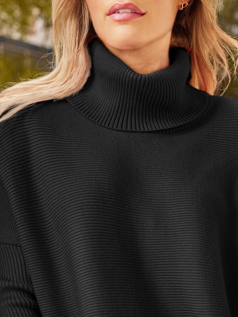 LILLUSORY Oversized Turtleneck Pullover Sweater Women 2026 Long Tunic Cozy Winter Trendy Plus Size Poncho Cowl Neck Cute Casual Early Fall Fashion Must Have Work Old Money Clothes Outfit Clothing - Image 2