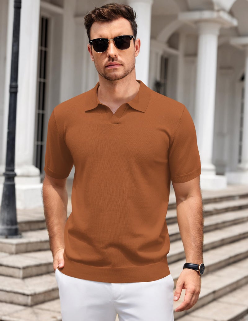 COOFANDY Mens Golf Shirts Short Sleeve Knit Collared Polo Shirts Summer Casual Beach T Shirt (Caramel, Small) - Image 4