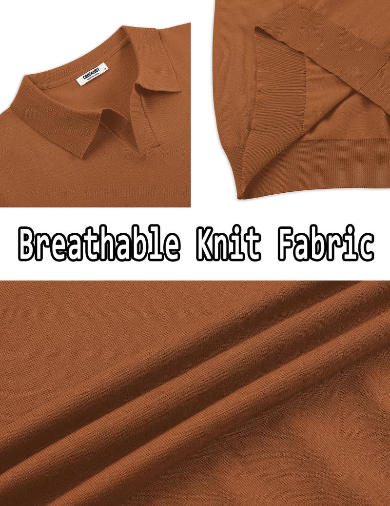 COOFANDY Mens Golf Shirts Short Sleeve Knit Collared Polo Shirts Summer Casual Beach T Shirt (Caramel, Small) - Image 5