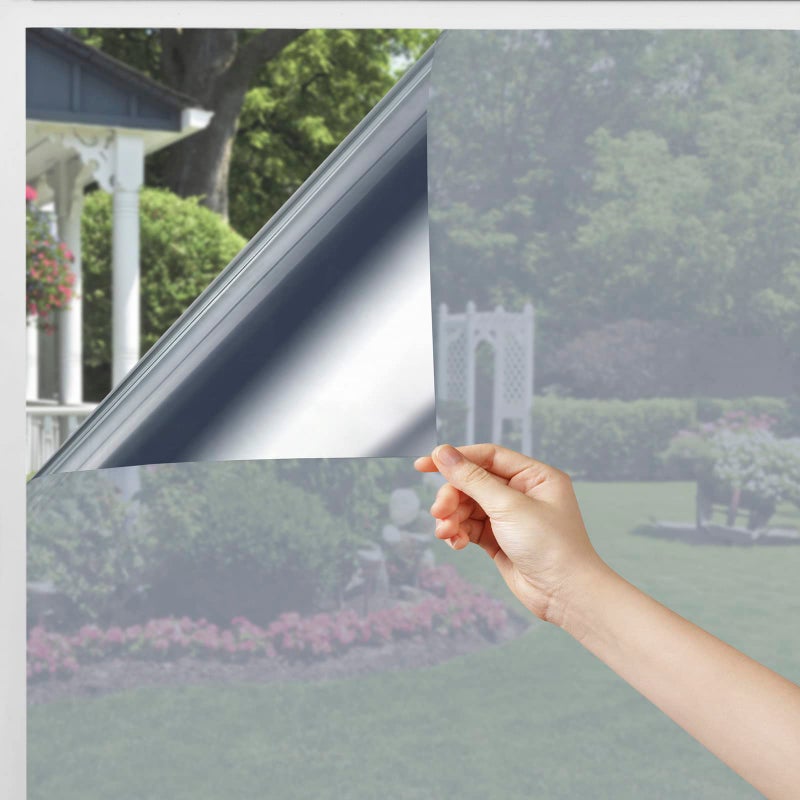 Volcanics One Way Window Privacy Film Sun Blocking Window Tinting Film for Home Heat Control Mirror Tint Film Static Cling Reflective Solar Window Film 236 x 787 Inches Black Silver