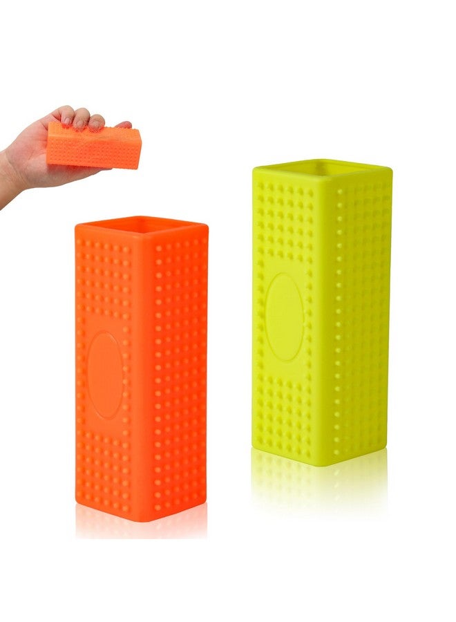 PEUTIER PEUTIER 2pcs Silicone Pet Hair Brushes, Convenient Block Roller Cleaner Reusable Pet Hair Carpet Brush Portable Carpet Cleaner Roller for Furnishings Sofa Carpets Couch Bedding (Yellow & Orange)  - Image 1