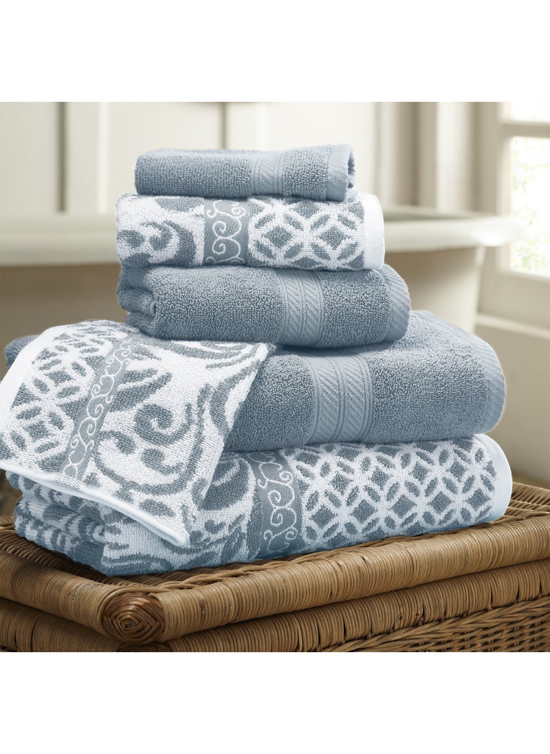 Modern Threads Modern Threads Trefoil Filigree 6Piece Reversible Yarn Dyed Jacquard Towel Set  Bath Towels Hand Towels  Washcloths  Super Absorbent  Quick Dry  100 Combed Cotton 