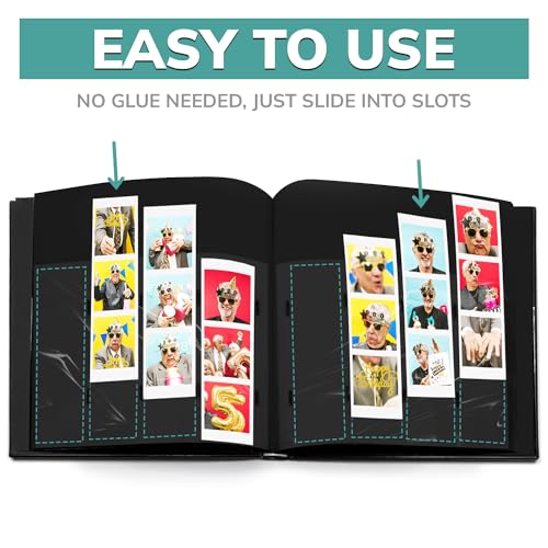 pbf PHOTO BOOTH FRAMES PBF (1 Pack) Photo Booth Album, Guest Book with 2x6 Clear Picture Inserts, Black Cover with Plastic Sleeves & Black Pages, Scrapbook Album for Photo Strips, Memory Book, Wedding, and Baby Showers - Image 5