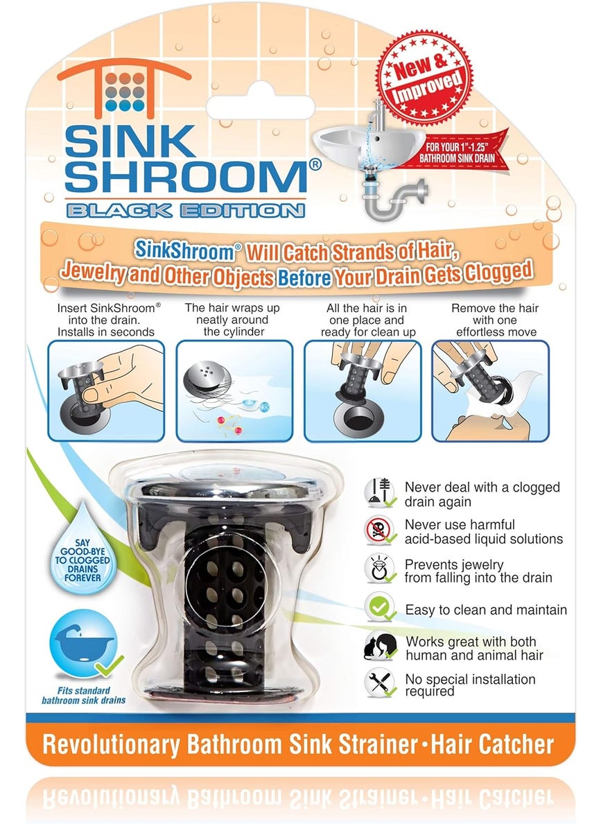 TubShroom SinkShroom Chrome Edition Revolutionary Bathroom Sink Drain Protector Hair Catcher Strainer Snare Black  - Image 1