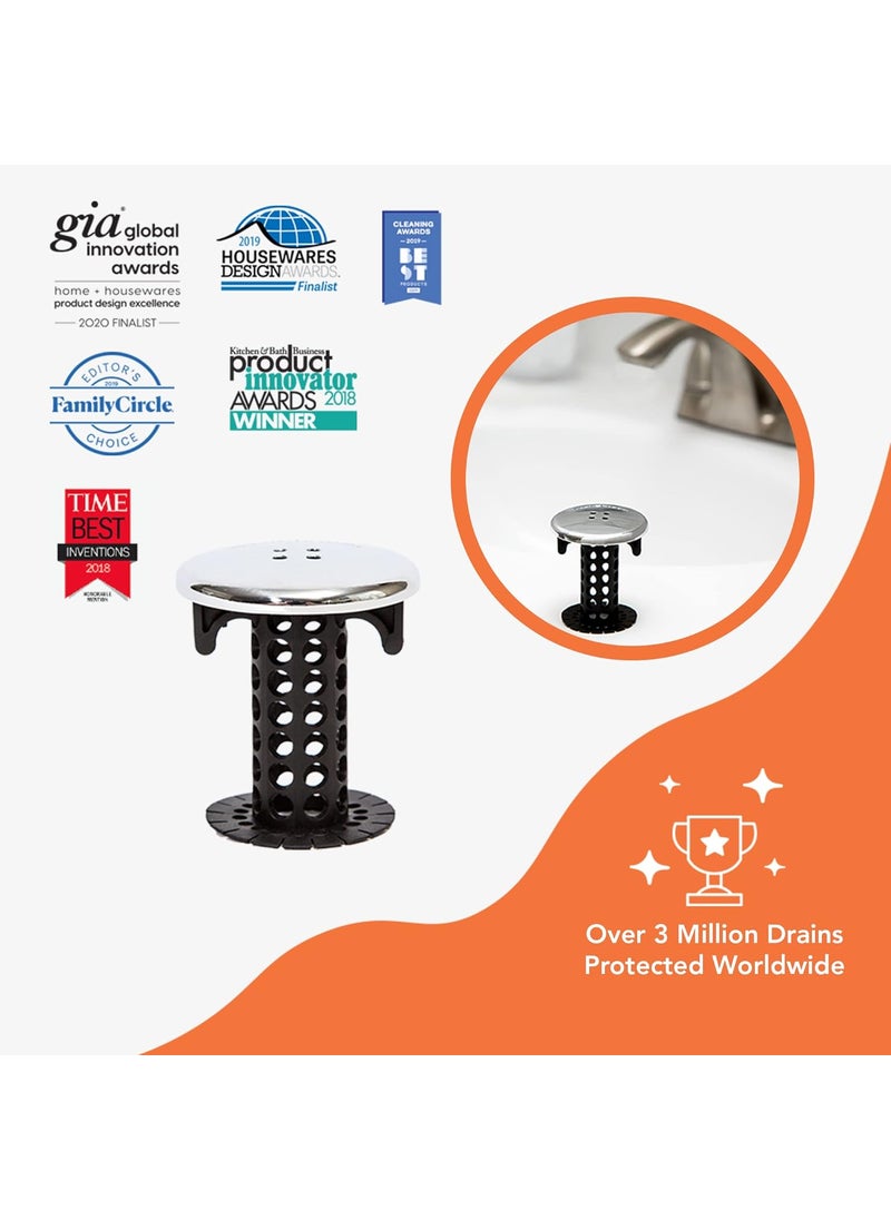 TubShroom SinkShroom Chrome Edition Revolutionary Bathroom Sink Drain Protector Hair Catcher Strainer Snare Black  - Image 3