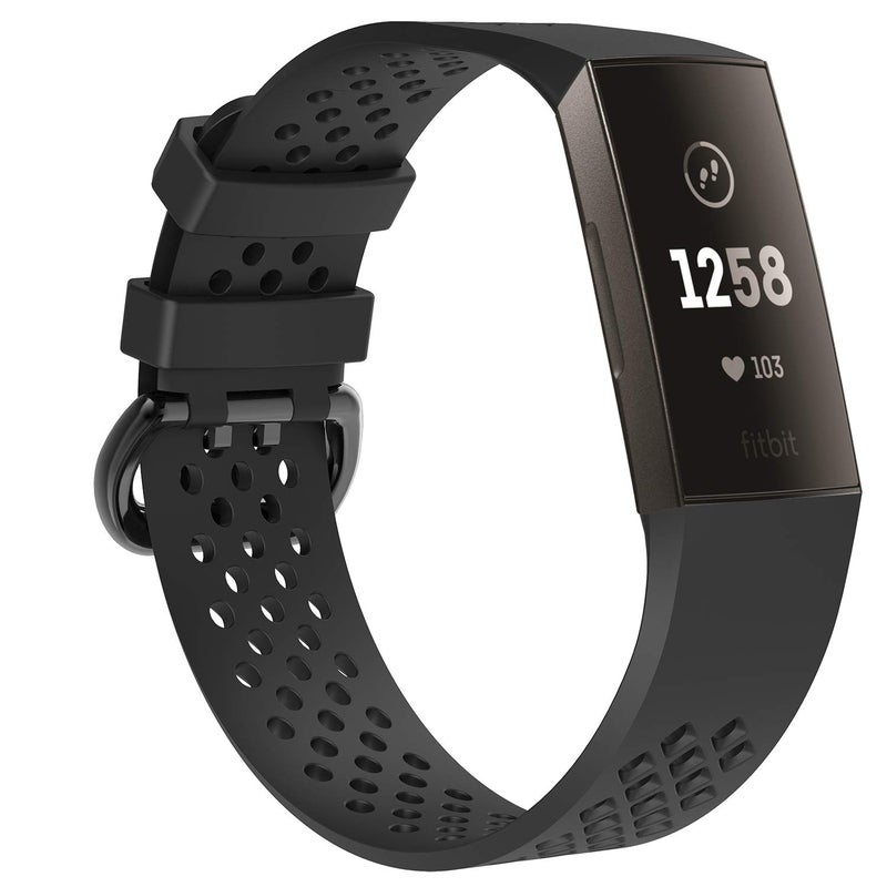 SKEIDO Soft Silicone Strap Compatible with Fitbit Charge 3 – Black Small Wristband - Image 2