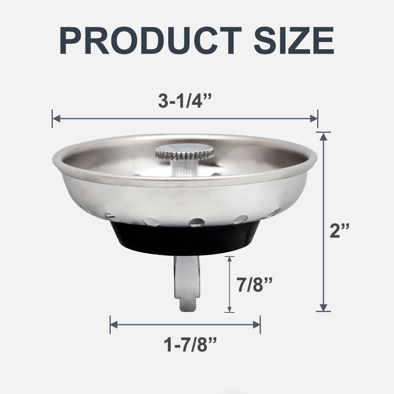 Zm 2 Pack - Kitchen Sink Strainer and Stopper Combo Basket Replacement for Standard 3-1/2 inch Drain, Stainless Steel Basket with Plastic Knob, Rubber Stopper Bottom - Image 5