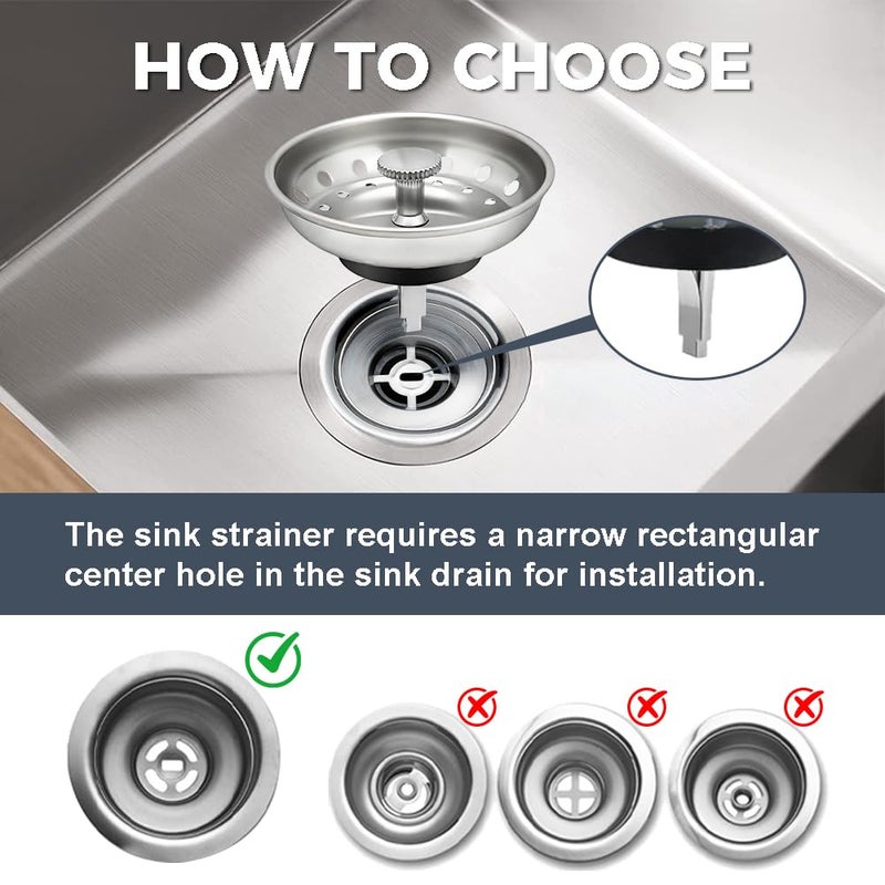 Zm 2 Pack - Kitchen Sink Strainer and Stopper Combo Basket Replacement for Standard 3-1/2 inch Drain, Stainless Steel Basket with Plastic Knob, Rubber Stopper Bottom - Image 3
