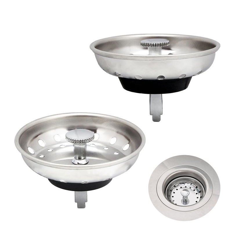 Zm 2 Pack - Kitchen Sink Strainer and Stopper Combo Basket Replacement for Standard 3-1/2 inch Drain, Stainless Steel Basket with Plastic Knob, Rubber Stopper Bottom - Image 1
