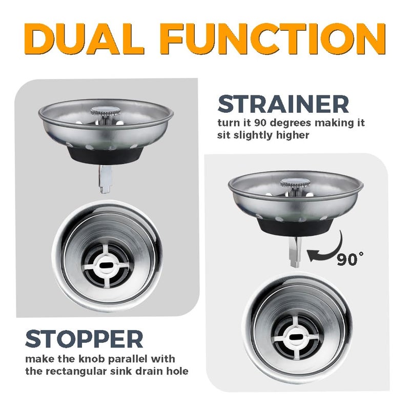 Zm 2 Pack - Kitchen Sink Strainer and Stopper Combo Basket Replacement for Standard 3-1/2 inch Drain, Stainless Steel Basket with Plastic Knob, Rubber Stopper Bottom - Image 4