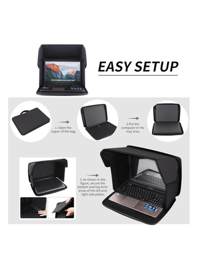 Portable Laptop Sun Shade and Privacy Cover for 14-inch Laptops, Black Oxford Fabric, Foldable - Image 2