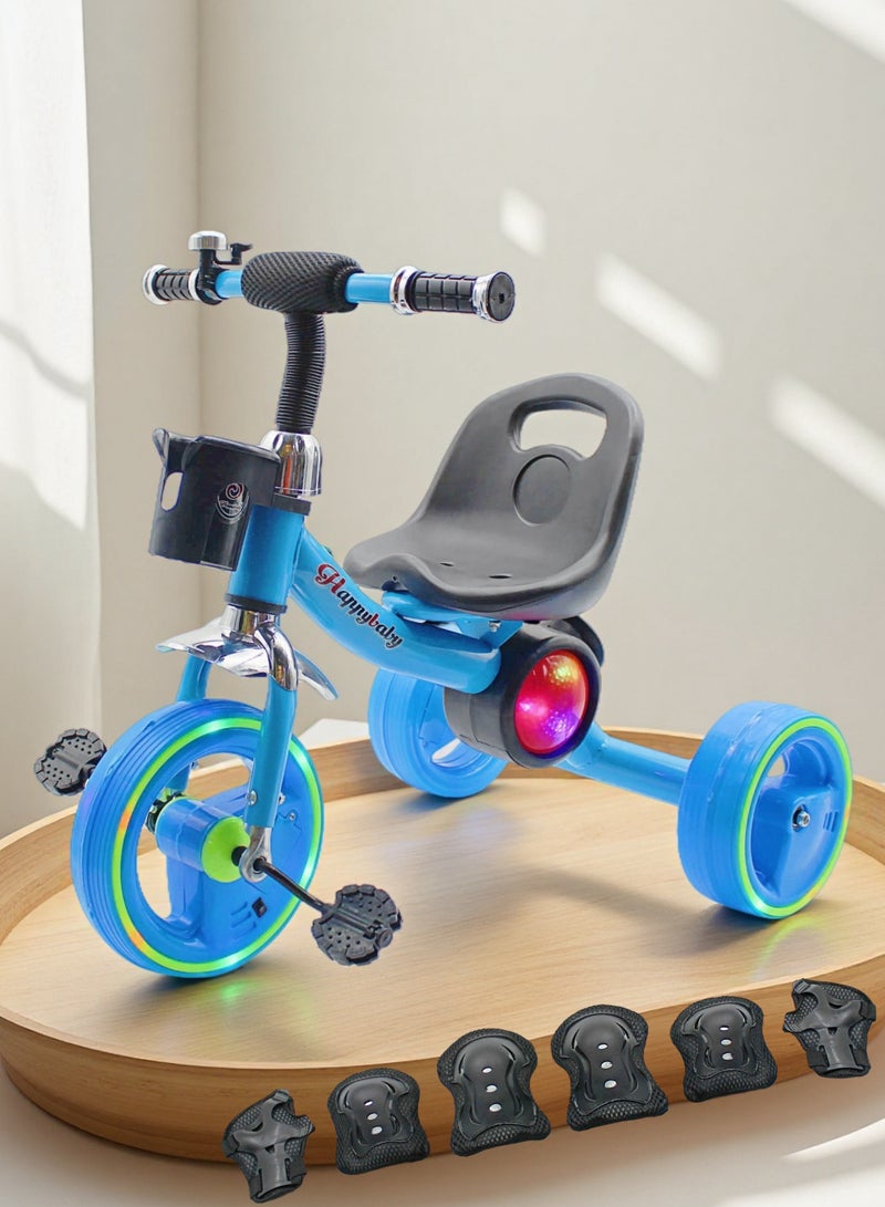 Baby Bicycle Ride-On Toy Tricycle for Kids Baby Tricycle with Light and Music Baby Cycle with Storage Basket (Blue Red Pink Can Choose) Package Include Protective Gear Set - Image 5