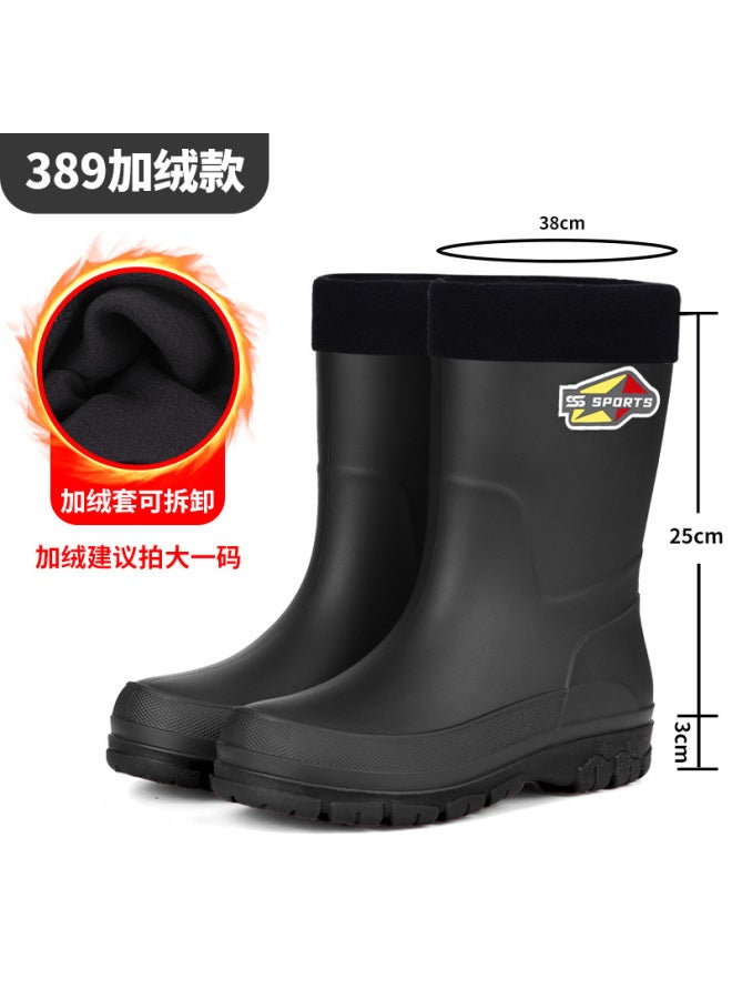 Men's Size 48 Rain Boots, Non-slip Mid-calf Waterproof Shoes, Fleece-lined Warm Rubber Shoes, Work Water Boots For Men