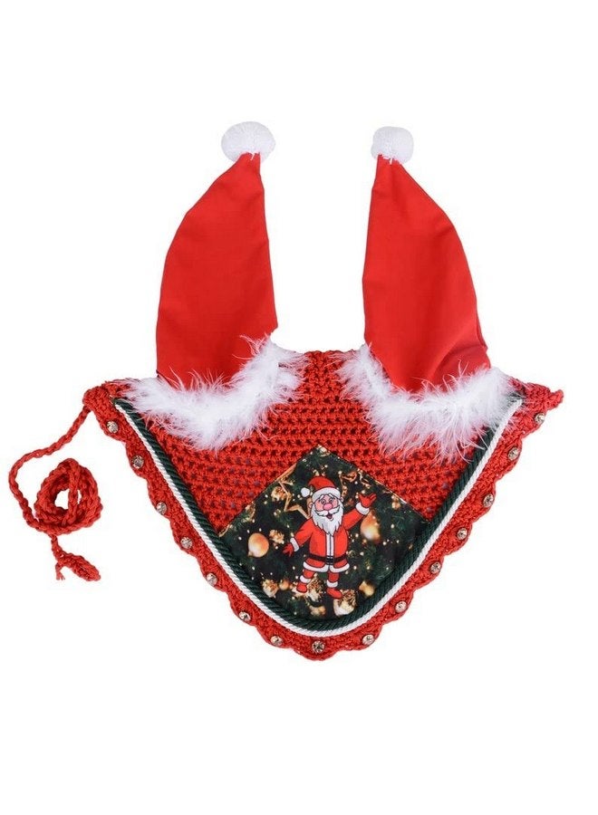 Santa Claus Christmas Horse Fly Bonnet Net Hat Hood Mask Fly Veil Full Hand Made Cotton (COB, Printed) - Image 1