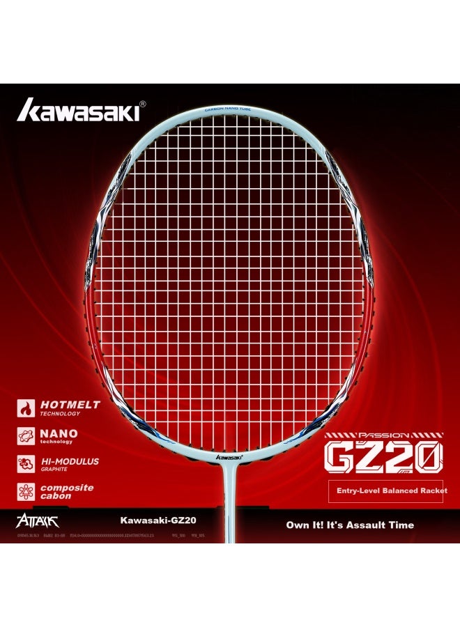 Kawasaki Badminton Racket Full Carbon 5u Ultra-light Beginner Training Single Racket Gz-20 Blue Red - Image 1