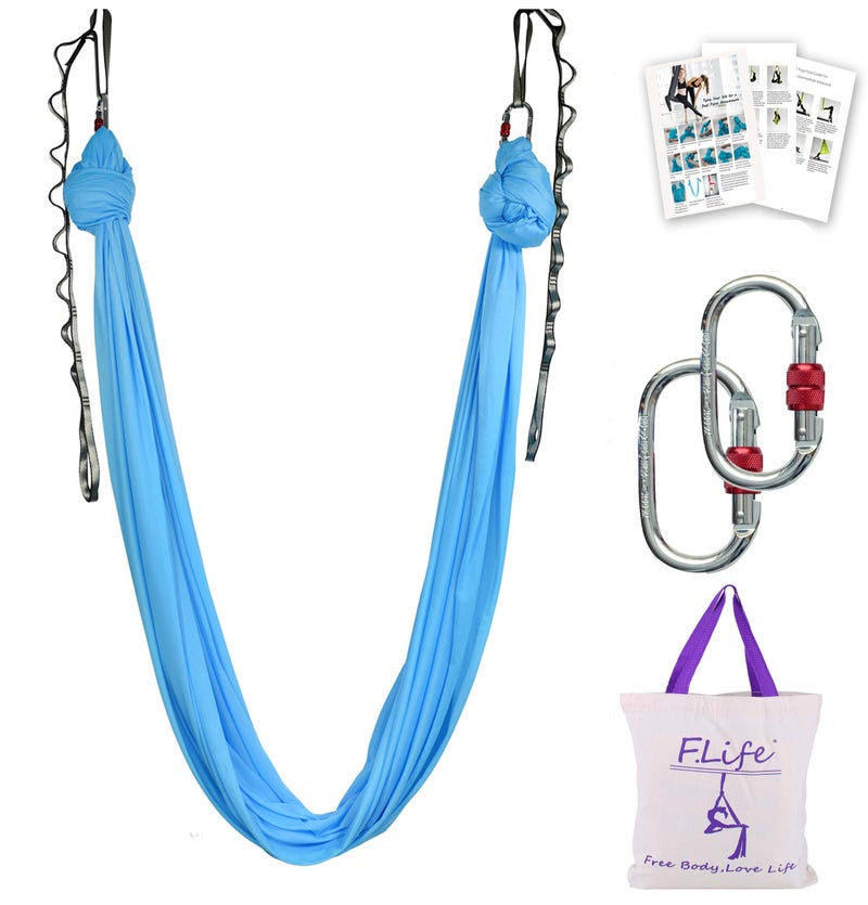 FLife Aerial Yoga Hammock kit Include Daisy ChainCarabiner and Pose Guide Blue