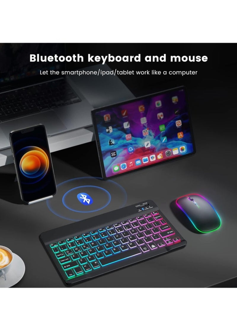Aookay Arabic & English Bluetooth Keyboard and Mouse Combo for iPad, Ultra-slim Rechargeable Wireless Keyboard & Mouse, with 7-Color Backlit Compatible with iPad 9th/8th Gen iPad Pro/Air/Mini iPhone14/13/12 Pro - Image 2
