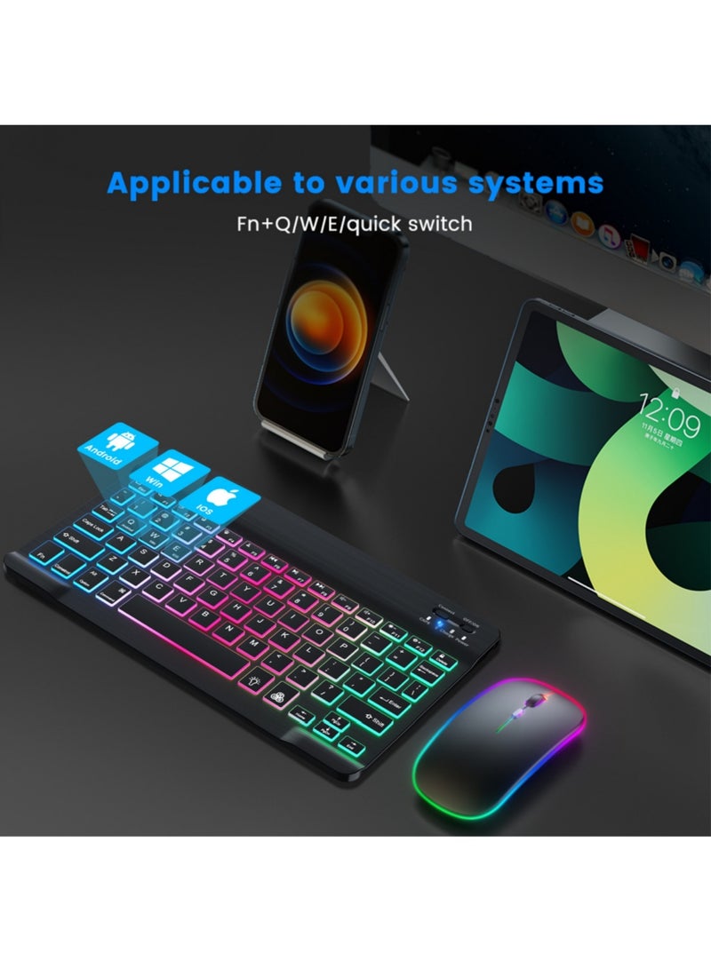 Aookay Arabic & English Bluetooth Keyboard and Mouse Combo for iPad, Ultra-slim Rechargeable Wireless Keyboard & Mouse, with 7-Color Backlit Compatible with iPad 9th/8th Gen iPad Pro/Air/Mini iPhone14/13/12 Pro - Image 3