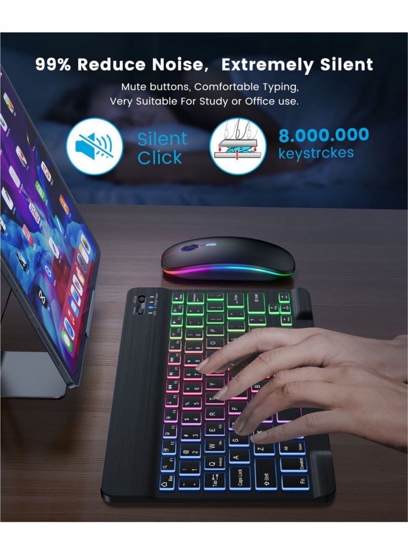 Aookay Arabic & English Bluetooth Keyboard and Mouse Combo for iPad, Ultra-slim Rechargeable Wireless Keyboard & Mouse, with 7-Color Backlit Compatible with iPad 9th/8th Gen iPad Pro/Air/Mini iPhone14/13/12 Pro - Image 4