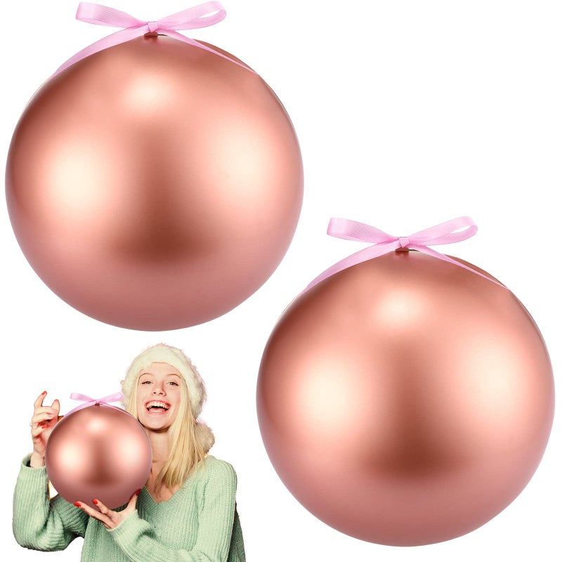 2 Pcs 8 Extra Large Size Christmas Hanging Ball Ornaments Oversized Huge Big Xmas Christmas Plastic Balls for Outside Lawn Yard Tree Hanging Decorations Rose Gold