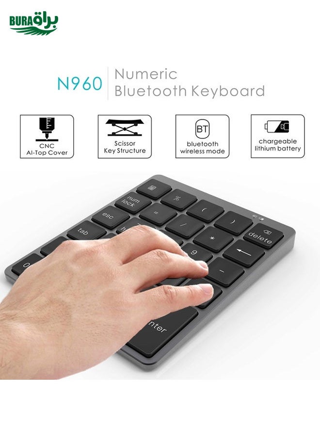 N960 Ultra-thin Universal Aluminum Alloy Rechargeable Wireless Bluetooth Numeric Keyboard (Silver)