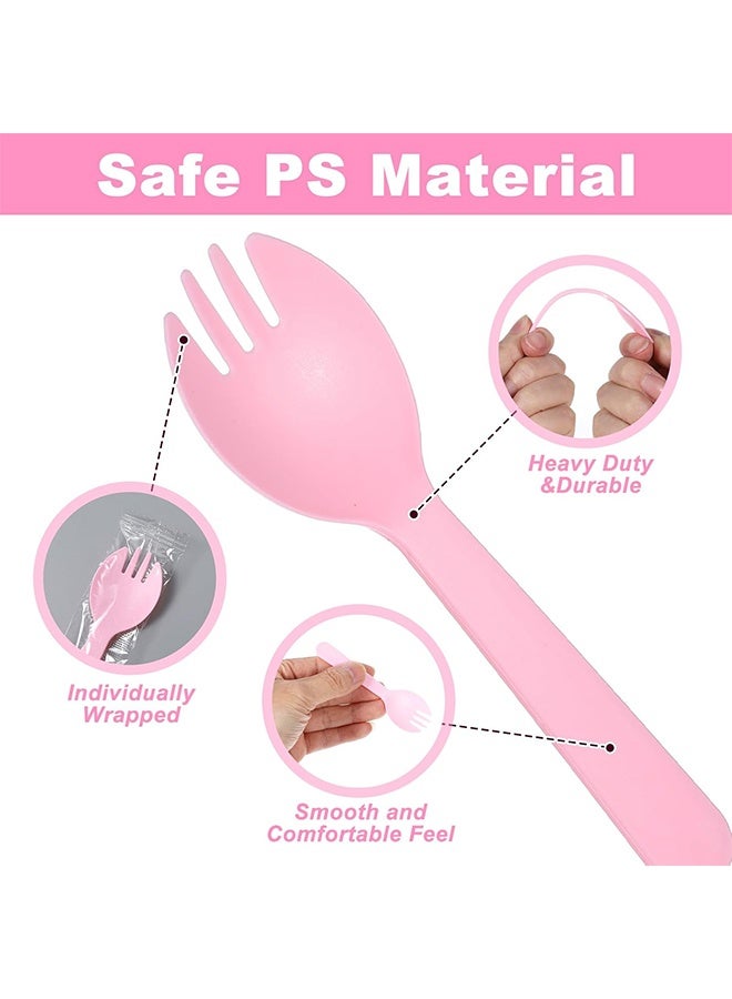 Depend 100Pcs Mini Pink Plastic Spork, Individually Wrapped Utensils 2 in 1 Fork And Spoons, 4.5 Inch Individually Wrapped Disposable Cutlery, Small Fork Spoon Combo For Desserts, Ice Cream, Cakes, Outdoors, Appetizer, To-Go & Party Use - Image 3