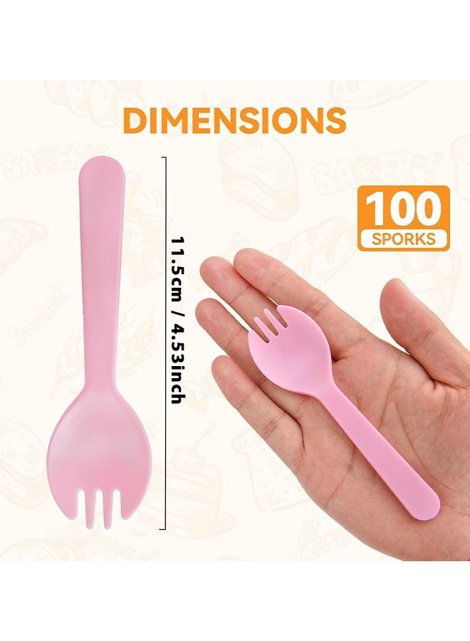 Depend 100Pcs Mini Pink Plastic Spork, Individually Wrapped Utensils 2 in 1 Fork And Spoons, 4.5 Inch Individually Wrapped Disposable Cutlery, Small Fork Spoon Combo For Desserts, Ice Cream, Cakes, Outdoors, Appetizer, To-Go & Party Use - Image 2