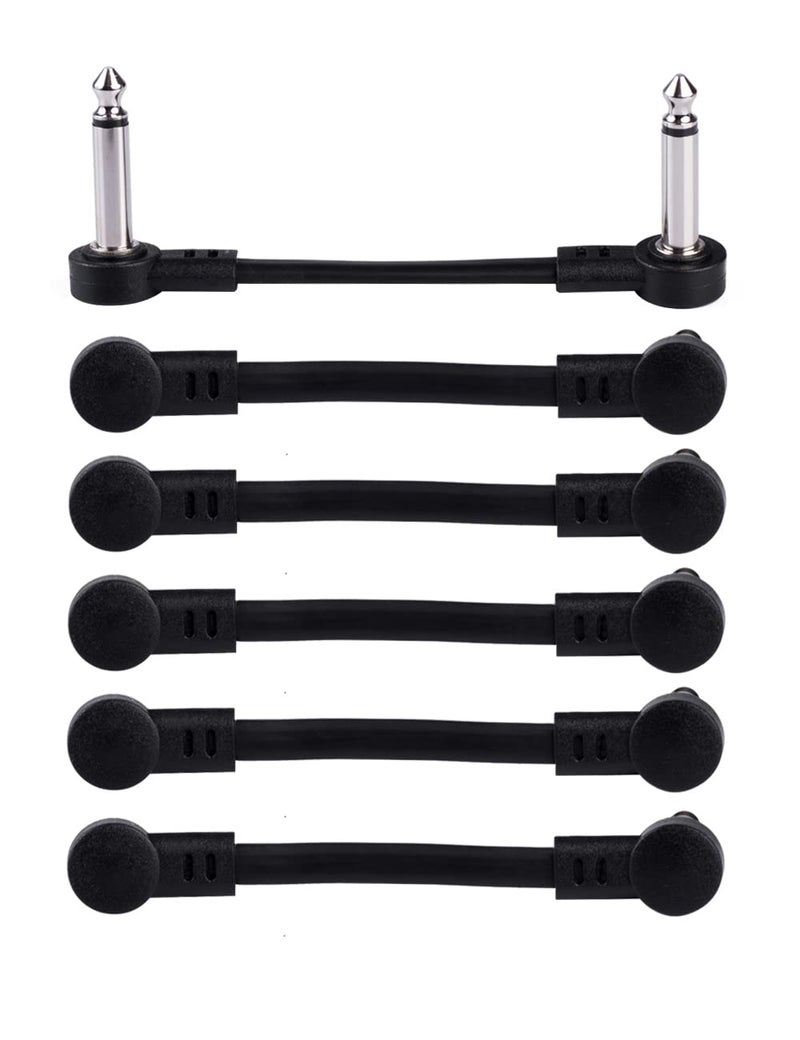 Rayzm Guitar Patch Cable, 6.35mm Angled Instrument Jumper Cable for Guitar/Bass Effects Pedals, 5cm Pedal-Board Jumper Cables (6-Pack, Black ) - Image 1
