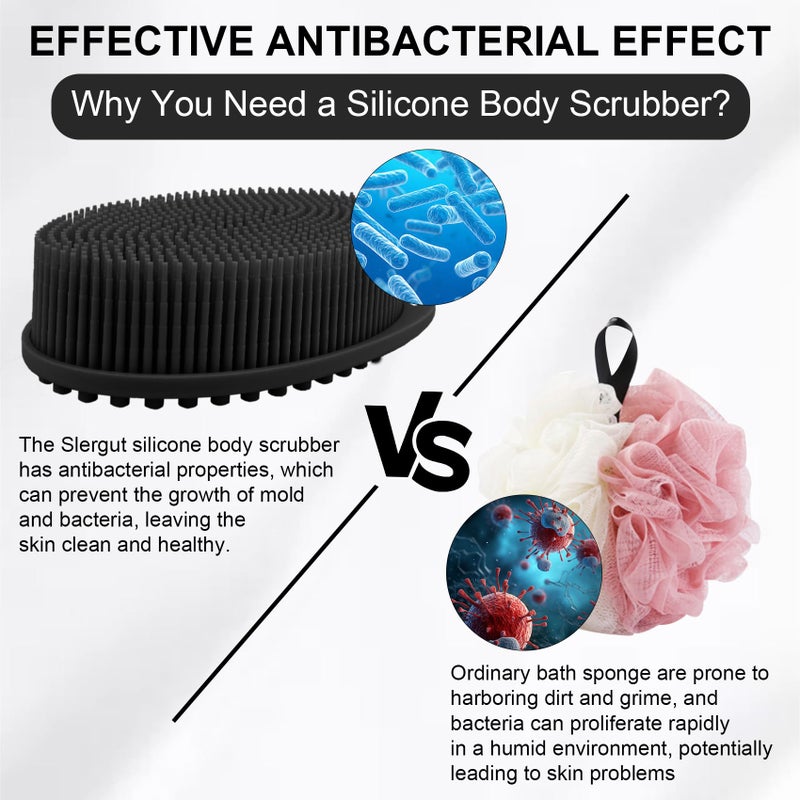Slergut Soft Silicone Body Scrubber, 2 PCS Exfoliating Silicone Loofah, Body Scrubber Shower Brush Exfoliating and Massage 2 in 1, Bath Shower Brush for Cleaning Sensitive Skin Kids Women Men, Lather Well - Image 2