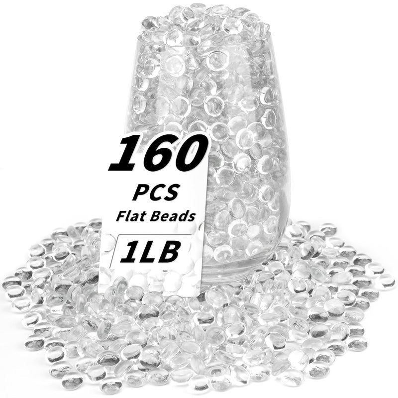 Foncomy 1 LB Clear Flat Glass Beads, 160-180PCS Small Glass Marbles, Mini Flat Round Pebbles for Vase Filler and Floral, Fish Tank Rocks Decorative Gemstones for Home and Aquarium Décor - Image 1