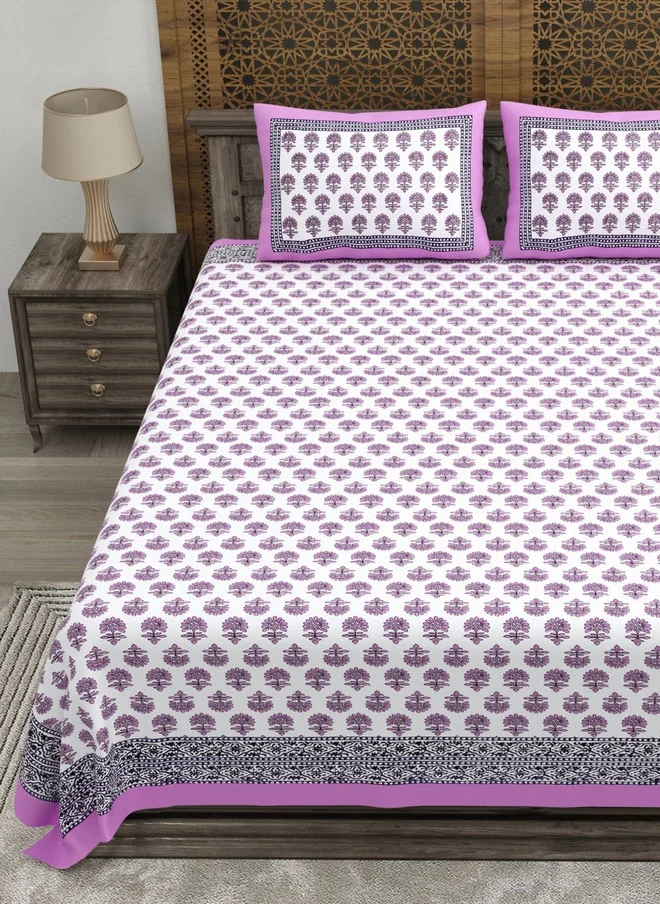 CLOTHOLOGY CLOTHOLOGY White Floral Pure Cotton 180 TC King Bedsheet & 2 Pillow Covers - 108 x 90 Inch