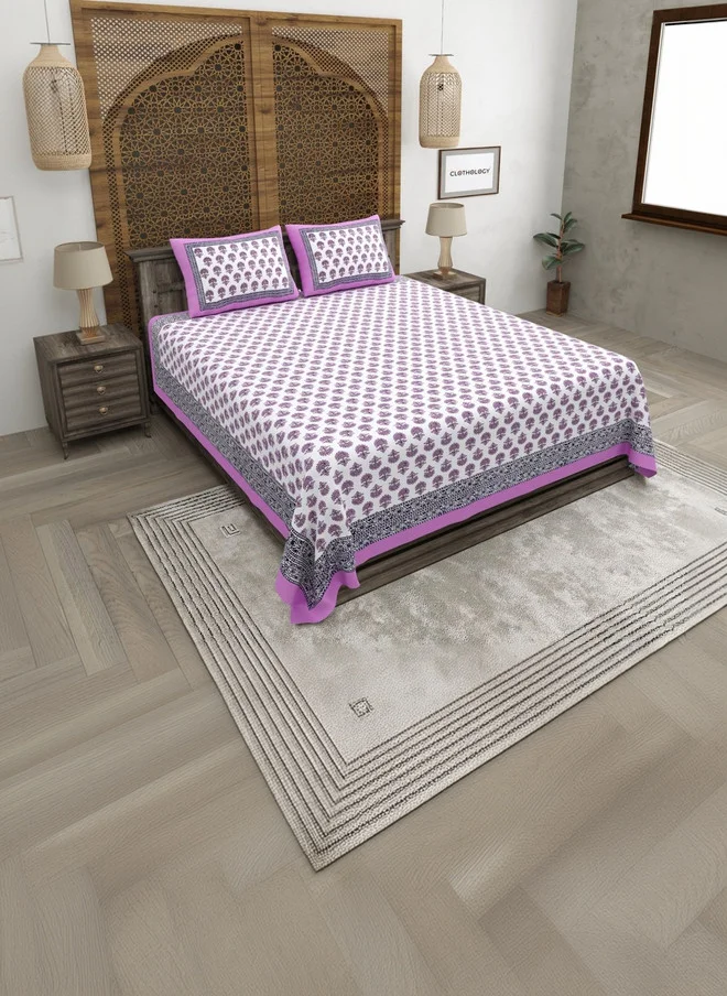 CLOTHOLOGY CLOTHOLOGY White Floral Pure Cotton 180 TC King Bedsheet & 2 Pillow Covers - 108 x 90 Inch