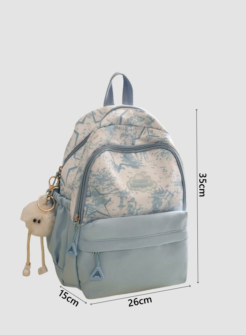 FASHION Trendy Light Blue Star - Splatter Design Girls' Small-sized Backpack High Quality Wear-Resistant Fabric, With Certain Waterproofness For Backpacks And School Bags. - Image 2